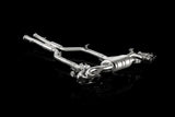 Shiny titanium exhaust system for AMG SLS coupe with Evolution Line Cat and carbon tips