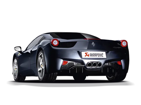 Gray Ferrari 458 with Akrapovic slip-on line exhaust and stylish carbon tips