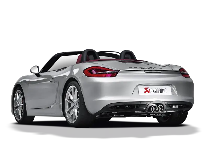 Silver convertible Porsche Boxster with Titanium Tips Slip-On Line exhaust system