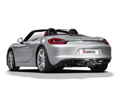 Silver convertible Porsche Boxster with Titanium Tips Slip-On Line exhaust system
