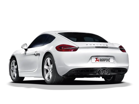White Porsche Boxster sports car with Akrapovic slip-on line and titanium tips