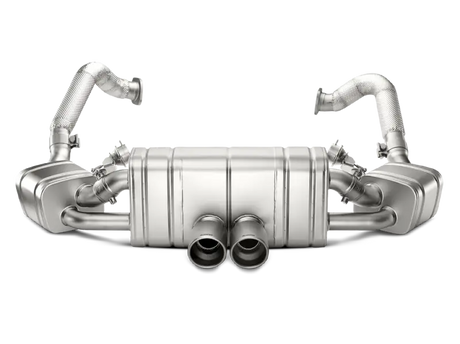 Silver car exhaust system with titanium tips for Porsche Boxster slip-on line