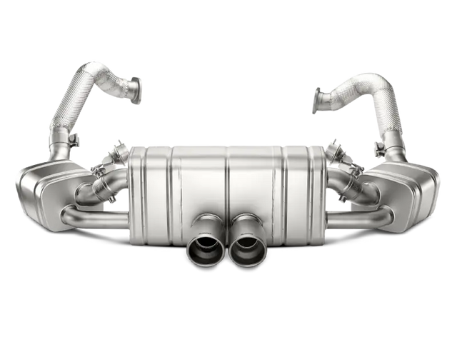 Silver car exhaust system with titanium tips for Porsche Boxster slip-on line