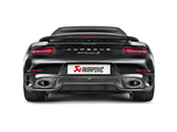 Black Porsche 911 Turbo S with Akrapovic slip-on line and carbon titanium tips