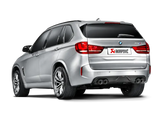 Silver BMW X5M with Akrapovic Evolution Line Cat Back Titanium exhaust and carbon tips