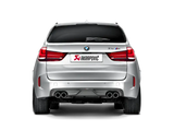 Silver BMW X5M rear view with Akrapovic Evolution Line Cat Back Titanium tips
