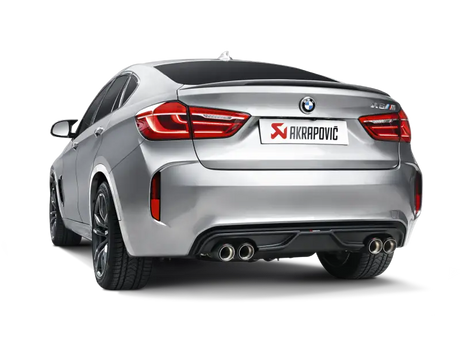 Silver BMW X6 M with Akrapovic Evolution Line Cat Back exhaust, perfect for x5m and bmw x5m fans