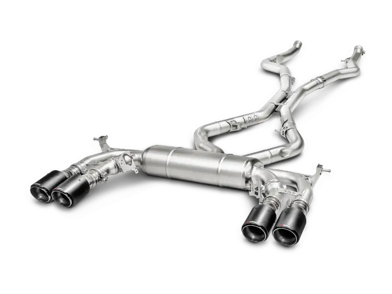 Silver performance exhaust system with quad tips for BMW X5M Evolution Line Cat