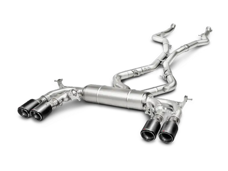 Silver performance exhaust system with quad tips for BMW X5M Evolution Line Cat
