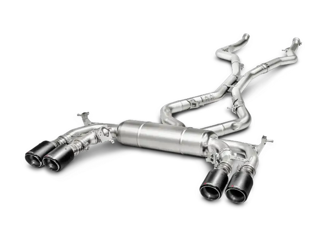 Silver performance exhaust system with quad tips for BMW X5M Evolution Line Cat