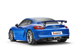 Blue sports car Porsche Boxster Spyder with Akrapovic titanium exhaust system