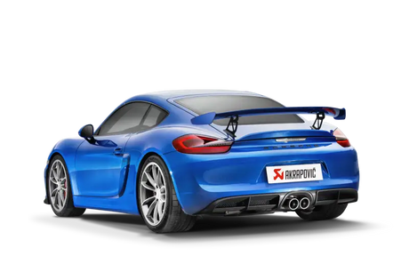 Blue sports car Porsche Boxster Spyder with Akrapovic titanium exhaust system