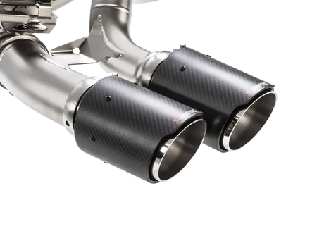 Akrapovic Evolution Line cat with dual exhaust pipes and carbon fiber tips for BMW M2 F87