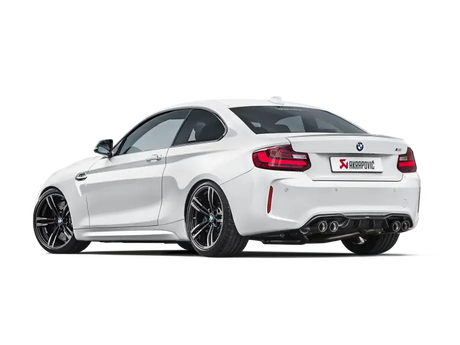 White BMW M2 F87 coupe with Evolution Line Cat Titanium exhaust and Carbon Tips