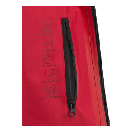 Red waterproof jacket detail from Akrapovic Womens Corpo Rain Jacket Black Small