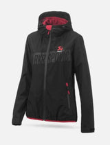 Black hooded jacket with red accents from Akrapovic Womens Corpo Windbreaker collection