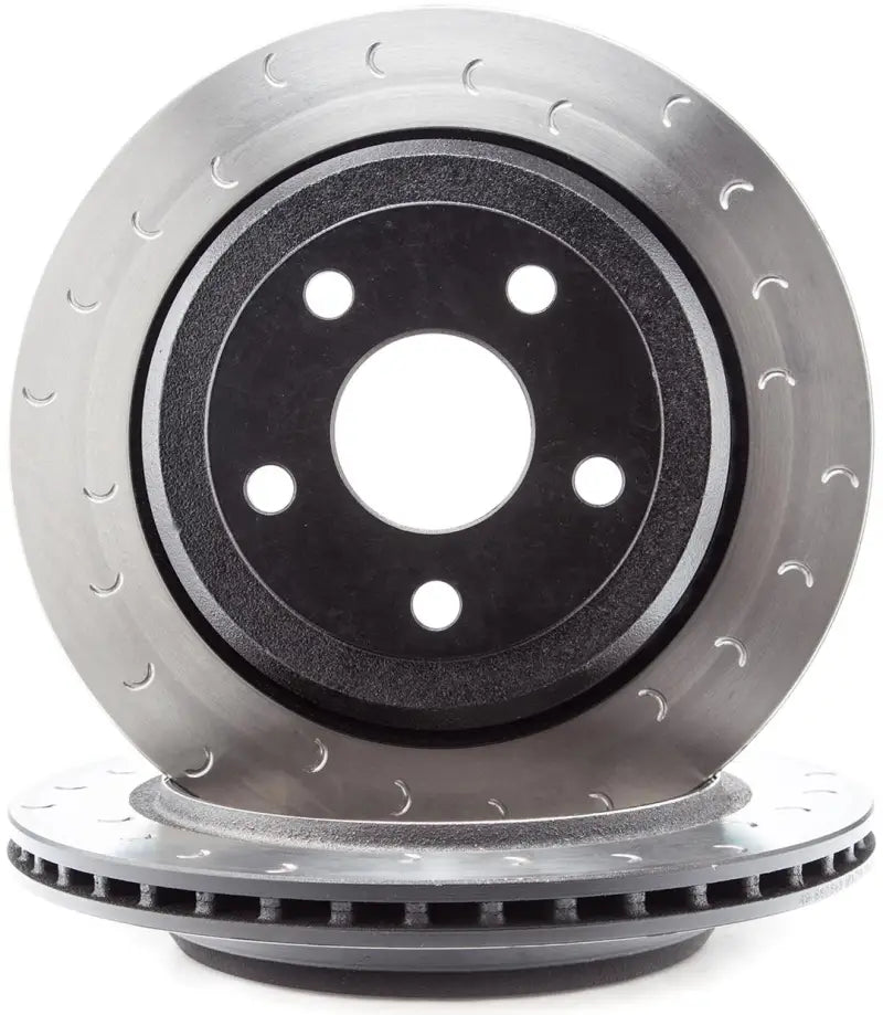 Alcon rear brake rotor kit for Jeep JK with black silver slotted rotors