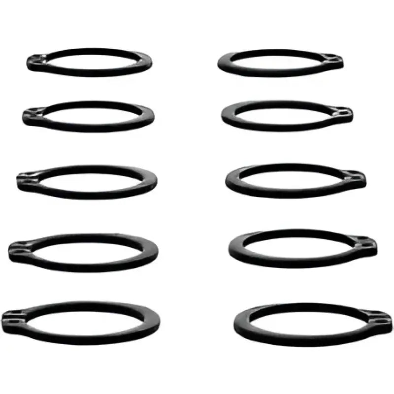 Ten black countershaft clip snap rings for outer seal replacement in All Balls 25-6014