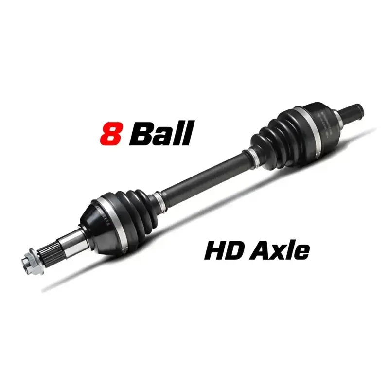 Heavy-duty axle with rubber boots.