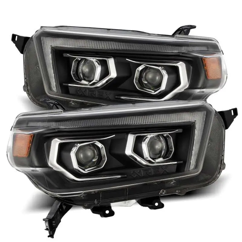 AlphaRex 880755 AlphaRex 10-13 Toyota 4Runner PRO-Series Projector Headlights Plank Style Black w/Seq Signal/DRL