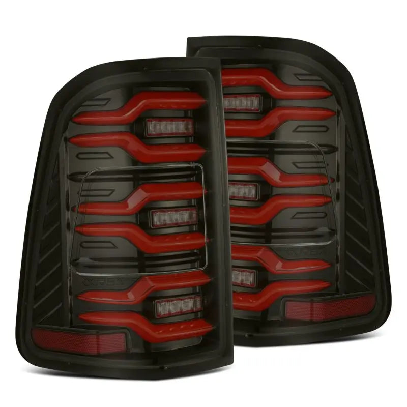 AlphaRex 19-21 Dodge Ram 1500 Luxx-Series LED Tail Lights Black/Red w/Activ Light/Seq Signal - Truck & Automotive