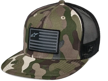 Flag Flat Trucker Hat Green Camo/ Black - ALPINESTARS