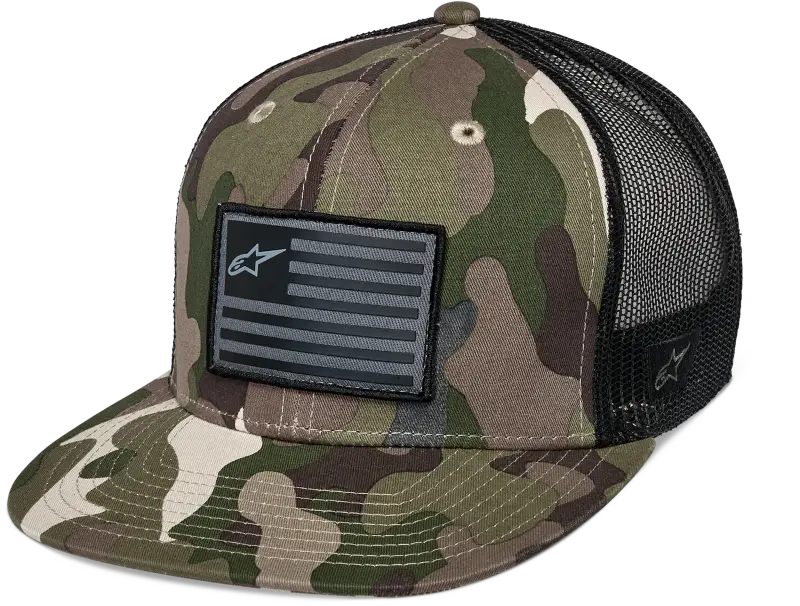 Flag Flat Trucker Hat Green Camo/ Black - ALPINESTARS