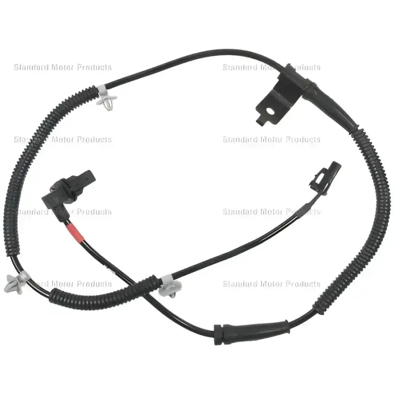 Black anti-lock brake sensor with mounting hardware.