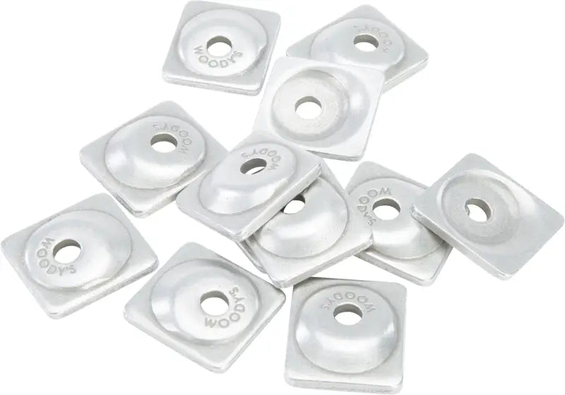 Silver-colored square snowmobile stud backers for ANG-3775-C angled digger support plate