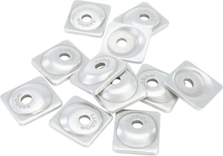 Silver-colored square snowmobile stud backers for ANG-3775-C angled digger support plate