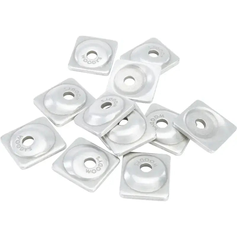 Silver-colored square snowmobile stud backers for ANG-3775-C angled digger support plate