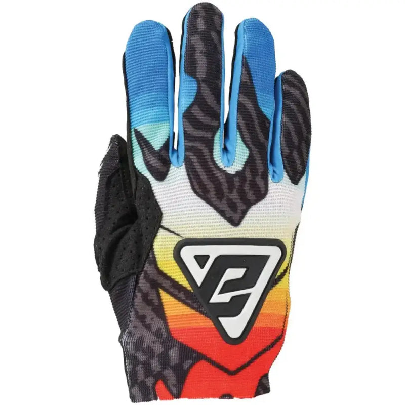 Colorful motocross glove from Answer 25 Aerlite Drip Gloves Black/White/Rainbow Youth