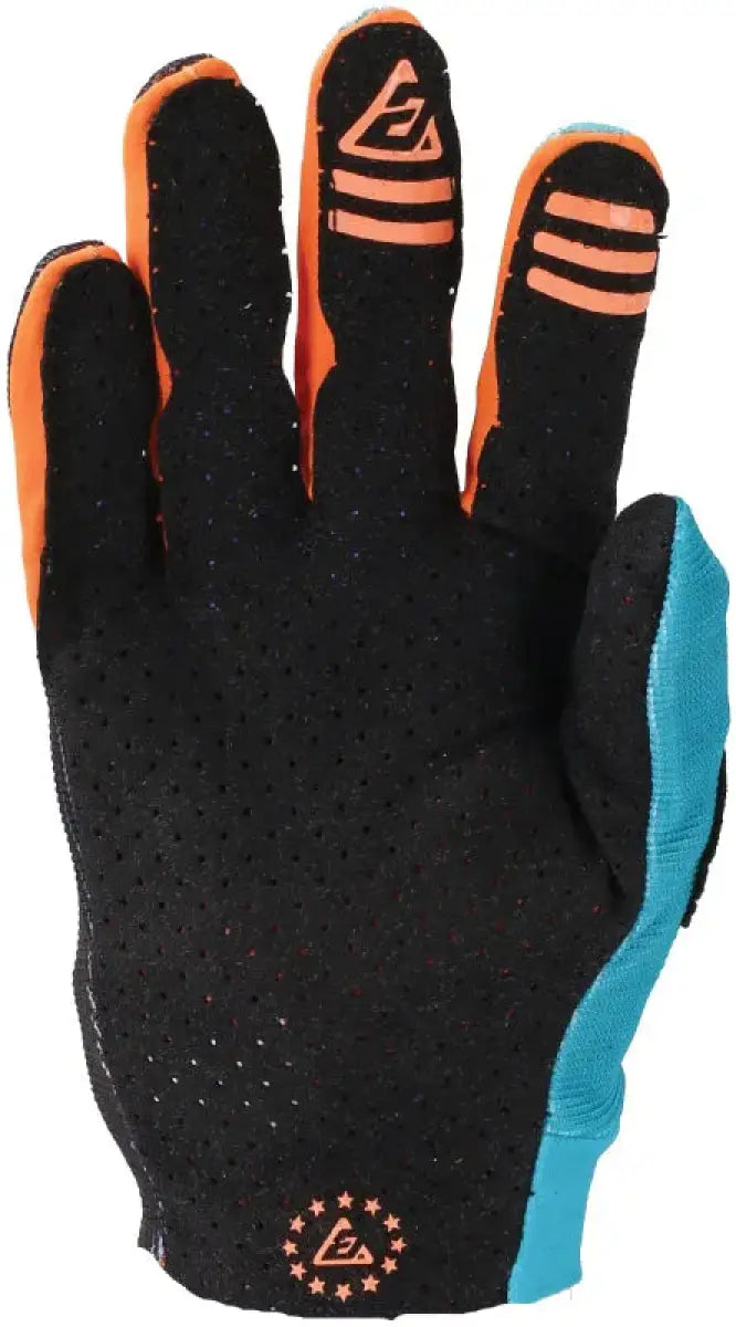 Black, orange, and blue Aerlite Nitro Gloves for youth with riding style