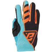 Turquoise orange and black motocross glove from Answer 25 Aerlite Nitro Gloves Black/Astana/Hyper Orange YouthâSmall