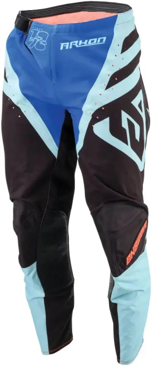 Black and blue Arkon Nitrus Pants with orange accents for youth size 28