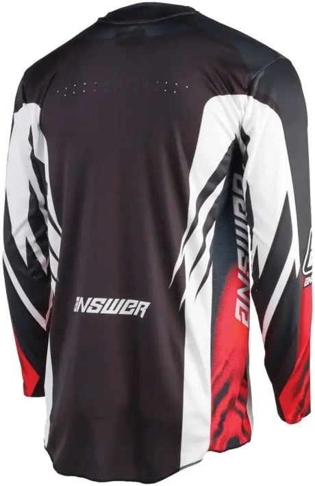 Black, white, and red long-sleeved elite xotic jersey youth XL showing Answer 25 design