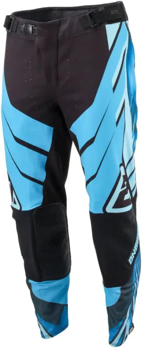 Black and blue Elite Xotic Pants with geometric patterns for motocross riding