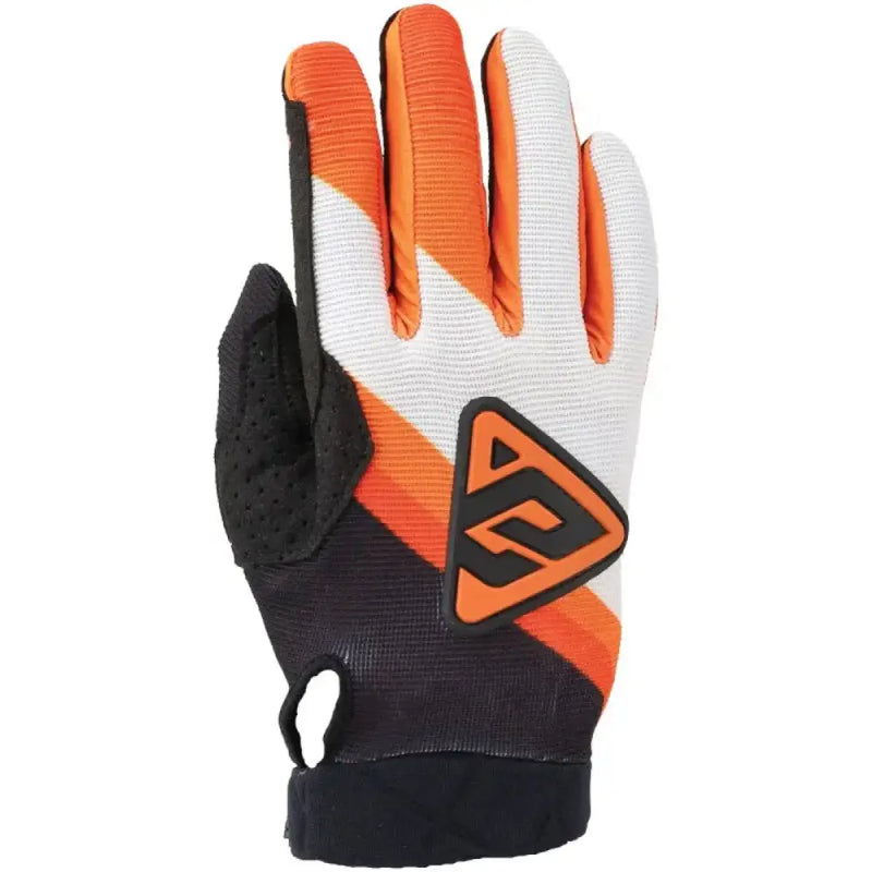 Orange and white Peak Flo Gloves for youth, Answer 25 Peak Flo Gloves Black/Hyper Orange/White Large