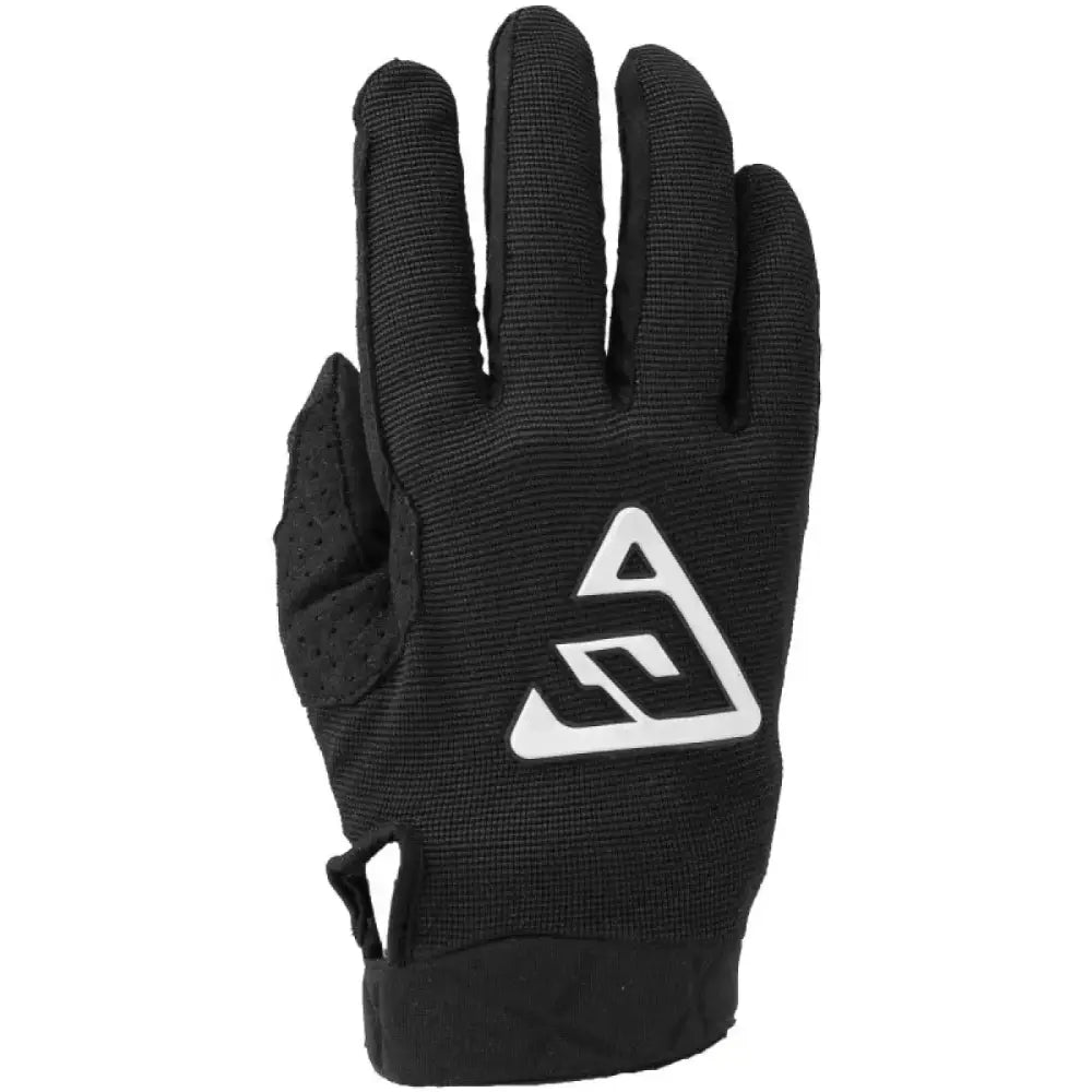 Black white youth peak gloves with white logo for athletic performance