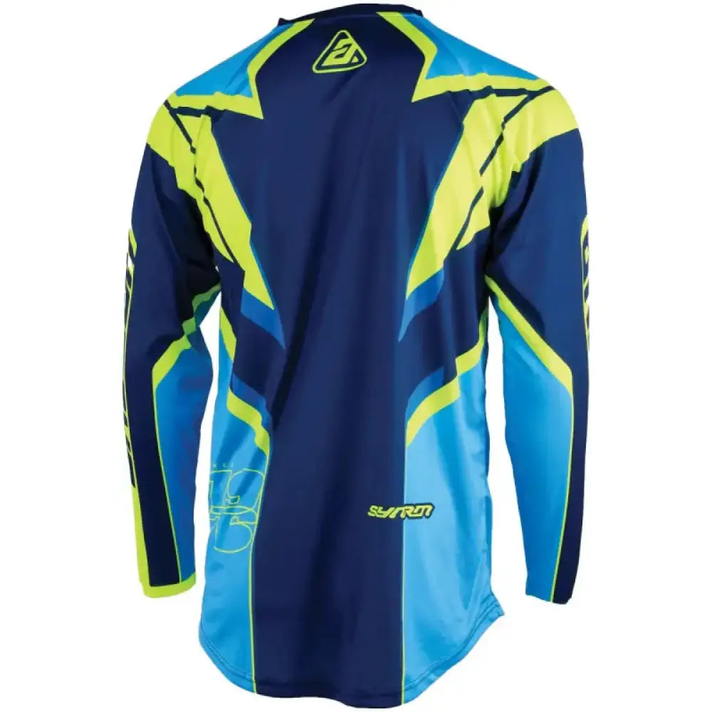 Blue and yellow long-sleeved syncron envenom jersey with blue hyper acid design