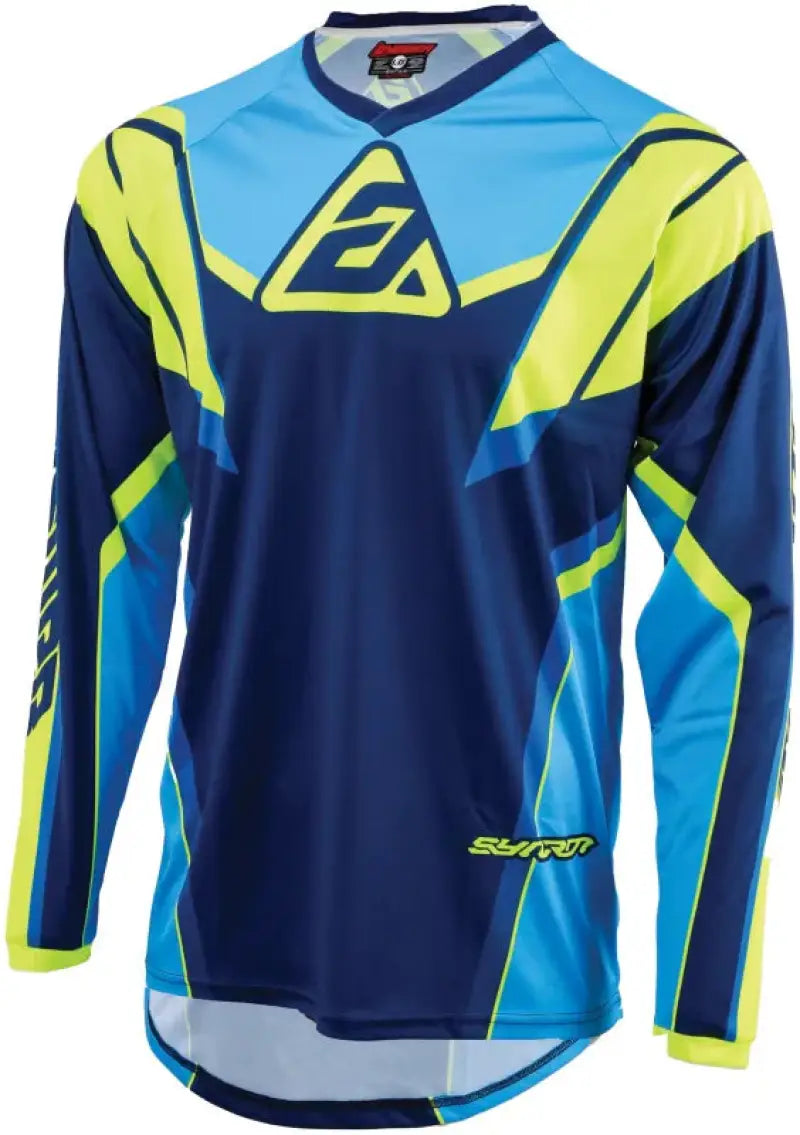 Blue and yellow long-sleeved Syncron Envenom Jersey Blue Hyper Acid for motocross riding