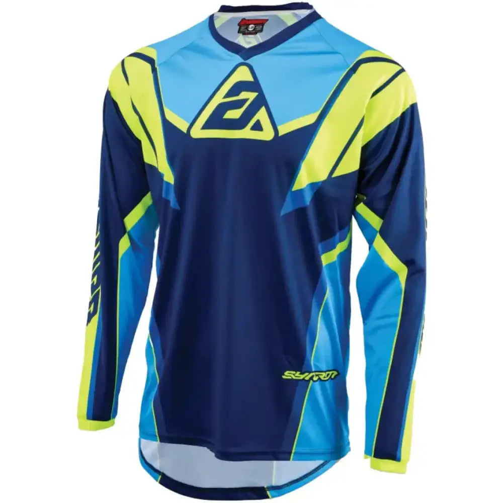 Blue and yellow Syncron Envenom Jersey for motocross, blue hyper acid style, medium size