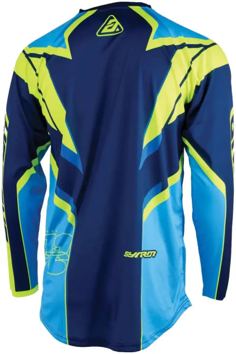 Blue and yellow long-sleeved Syncron Envenom Jersey for youth Small size