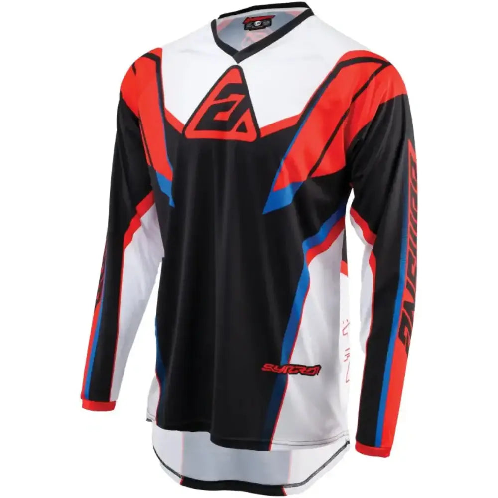Long-sleeved Syncron Envenom jersey for motocross riding in red, white, and blue