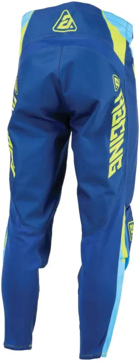 Blue Syncron Envenom pants with neon yellow accents, Ares logo, youth size 18