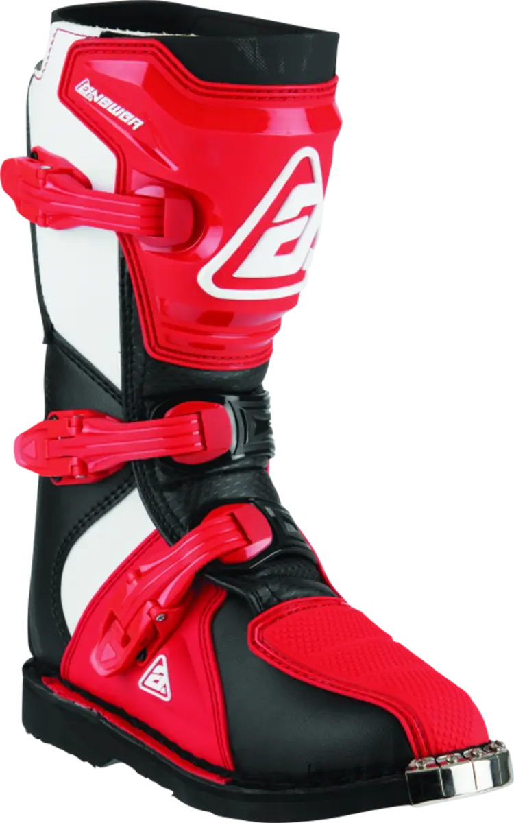 Red and black Answer AR1 Boot Buckle Youth motocross boot for riding comfort