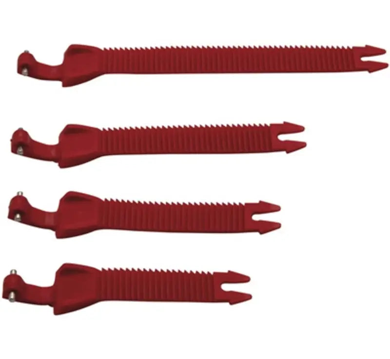 Four red ratchet straps from the Answer AR1 Boot Strap Kit Red for youth