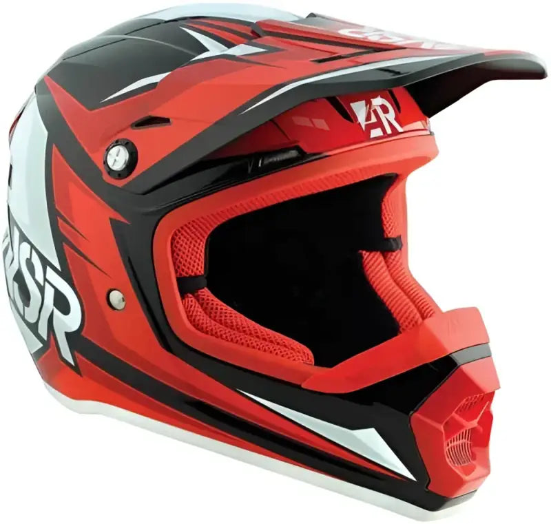 Red black white motocross helmet from Answer Ar1 Liner Blk Ysm 446132