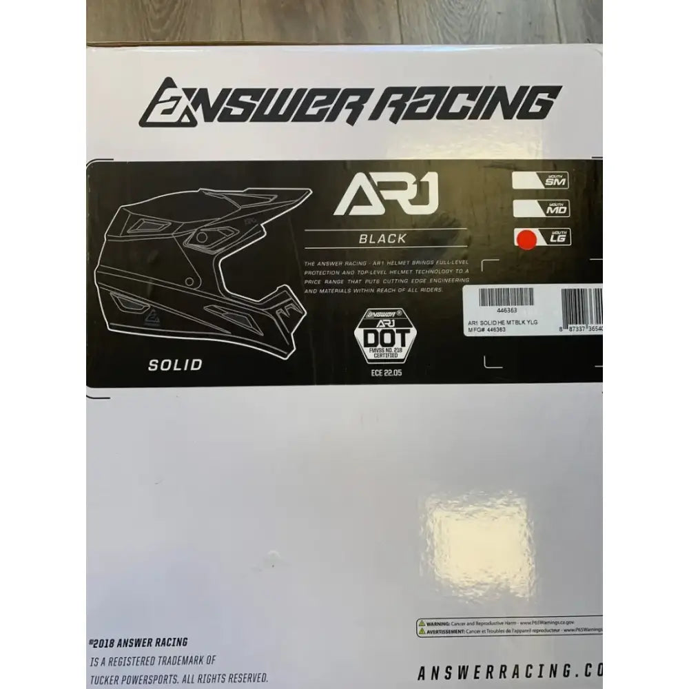 Answer Racing AR1 Solid Helmet Matte Black Youth box front view