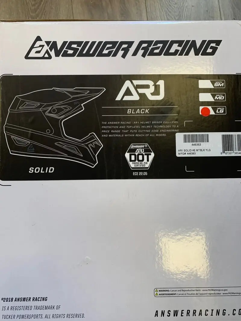 Answer Racing AR1 Solid Helmet Matte Black Youth box front view
